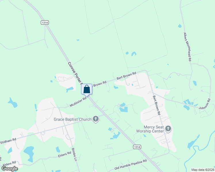 map of restaurants, bars, coffee shops, grocery stores, and more near 13120 Bert Brown Road in Conroe