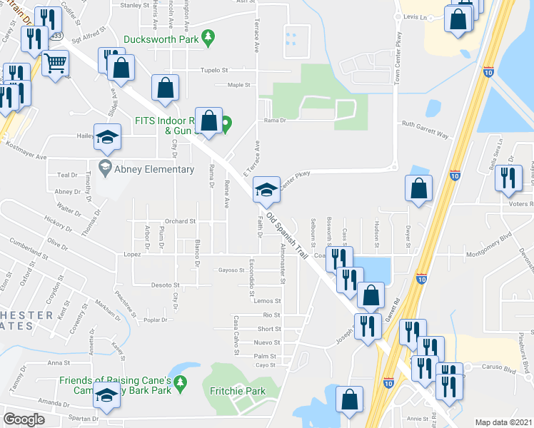 map of restaurants, bars, coffee shops, grocery stores, and more near 1640 Old Spanish Trail in Slidell