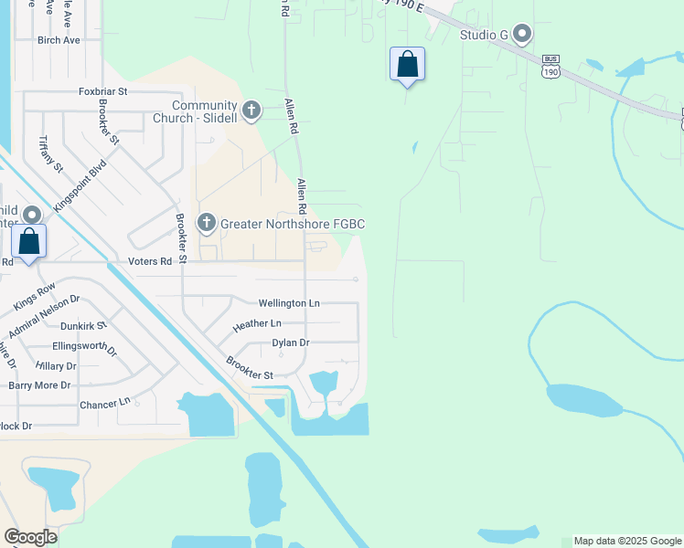 map of restaurants, bars, coffee shops, grocery stores, and more near 1033 Clairise Court in Slidell