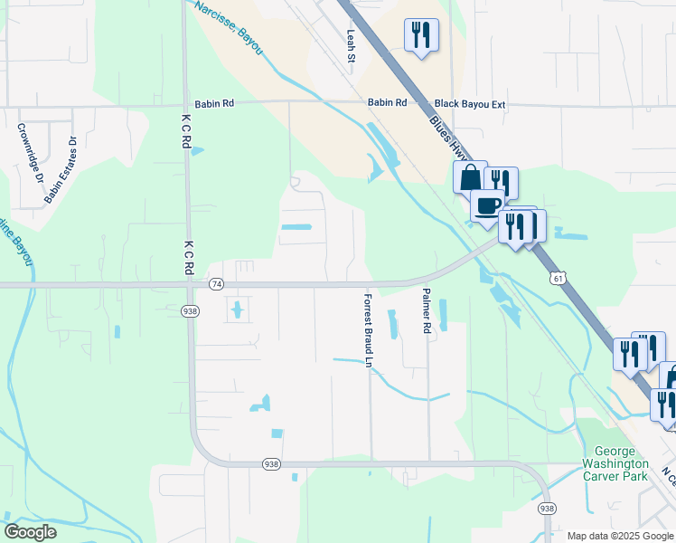 map of restaurants, bars, coffee shops, grocery stores, and more near 13001 Hanson Road in Gonzales
