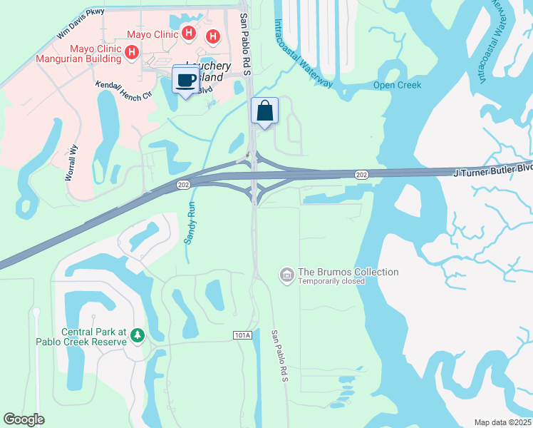 map of restaurants, bars, coffee shops, grocery stores, and more near 4905 San Pablo Road South in Jacksonville