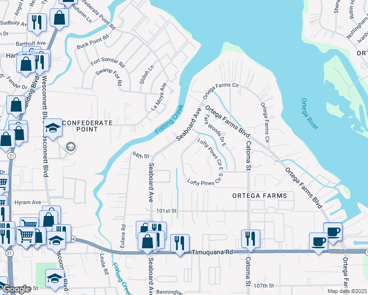 map of restaurants, bars, coffee shops, grocery stores, and more near 4873 Lofty Pines Circle West in Jacksonville