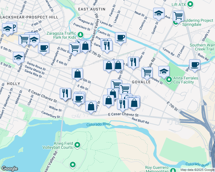 map of restaurants, bars, coffee shops, grocery stores, and more near in Austin
