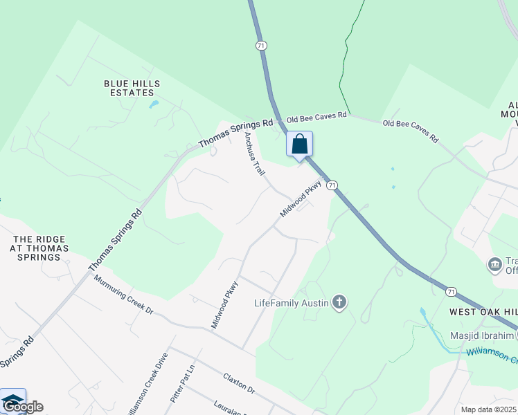 map of restaurants, bars, coffee shops, grocery stores, and more near 6601 Conifer Cove in Austin