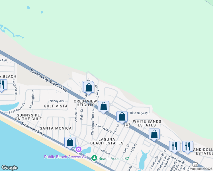 map of restaurants, bars, coffee shops, grocery stores, and more near 212 Sand Oak Boulevard in Panama City Beach