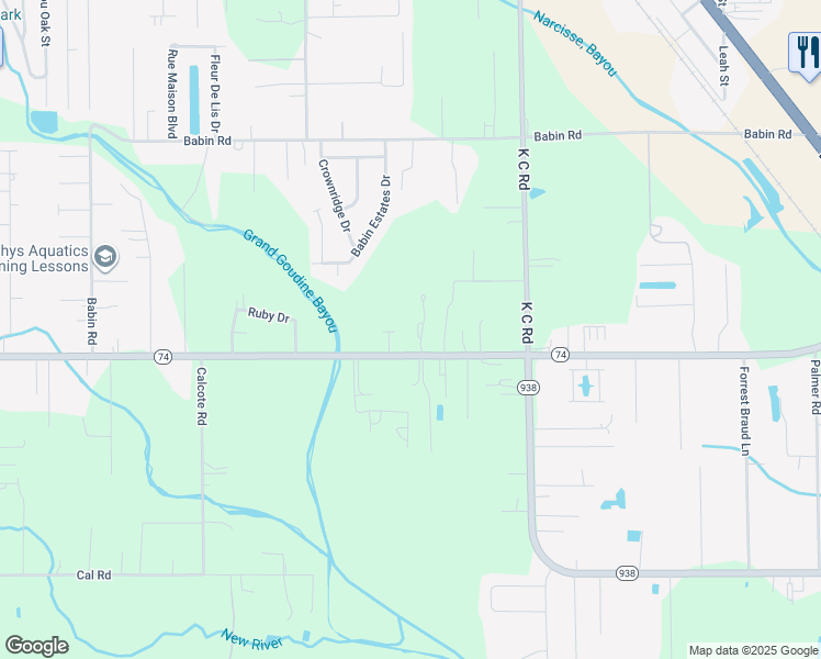 map of restaurants, bars, coffee shops, grocery stores, and more near 39124 Louisiana 74 in Gonzales