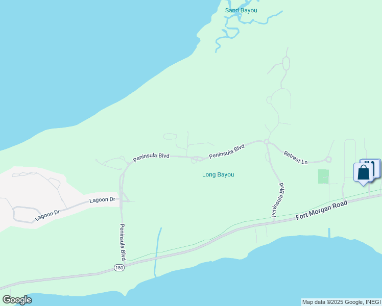 map of restaurants, bars, coffee shops, grocery stores, and more near 301 Peninsula Boulevard in Gulf Shores