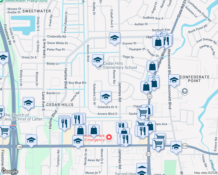 map of restaurants, bars, coffee shops, grocery stores, and more near 4531 Ish Brant Road South in Jacksonville