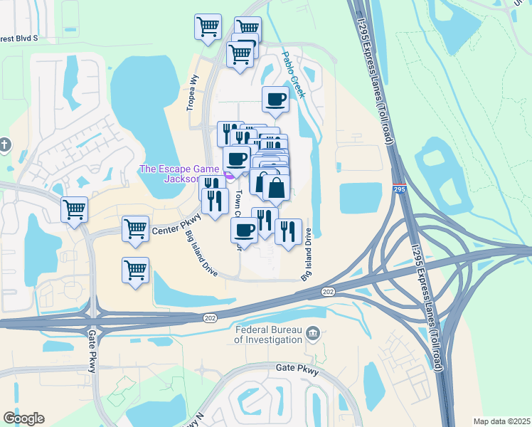 map of restaurants, bars, coffee shops, grocery stores, and more near 4663 River City Drive in Jacksonville