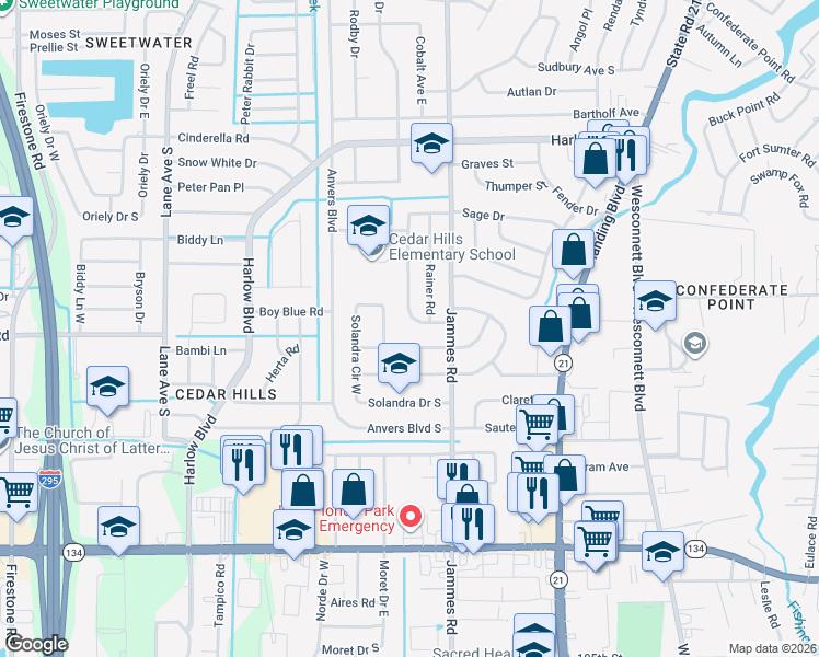 map of restaurants, bars, coffee shops, grocery stores, and more near 4531 Ish Brant Road South in Jacksonville