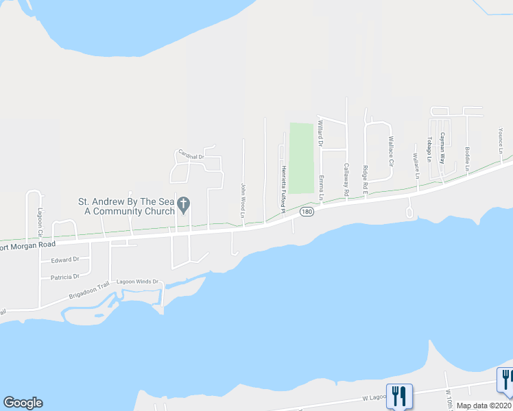 map of restaurants, bars, coffee shops, grocery stores, and more near 2148 John Wood Lane in Gulf Shores