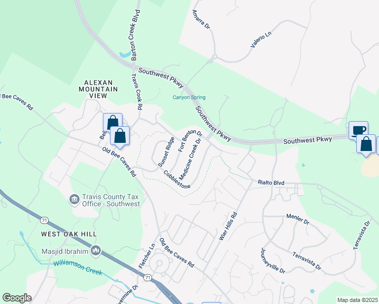 map of restaurants, bars, coffee shops, grocery stores, and more near 5618 Medicine Creek Drive in Austin