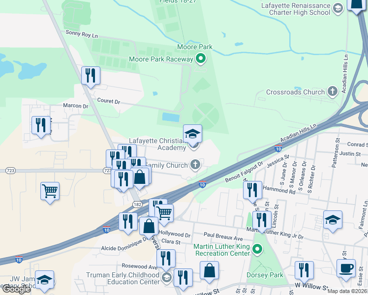 map of restaurants, bars, coffee shops, grocery stores, and more near 219 Portland Avenue in Lafayette