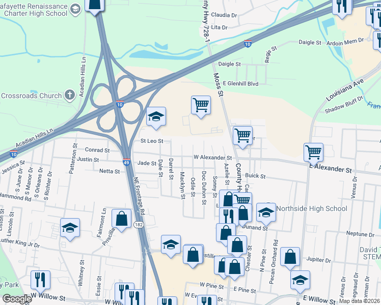 map of restaurants, bars, coffee shops, grocery stores, and more near 212 Macklyn St in Lafayette