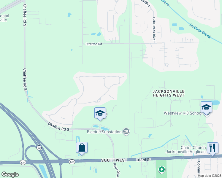 map of restaurants, bars, coffee shops, grocery stores, and more near 4503 Sherman Hills Parkway West in Jacksonville