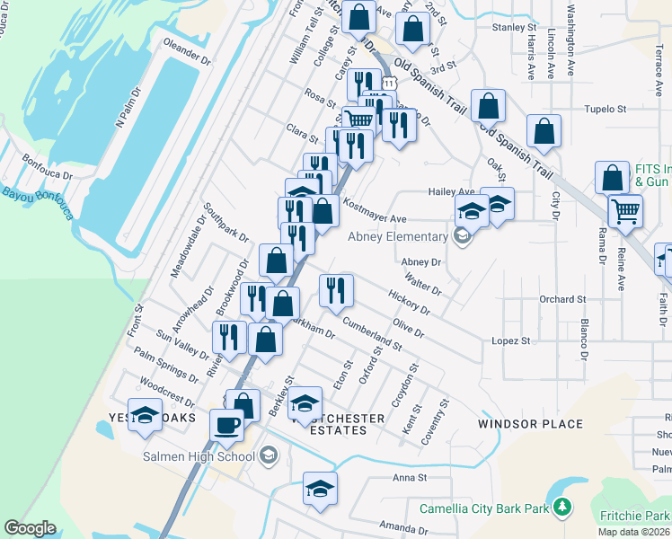 map of restaurants, bars, coffee shops, grocery stores, and more near 3500 Elizabeth Street in Slidell