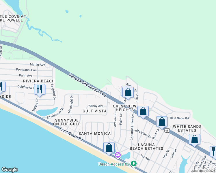 map of restaurants, bars, coffee shops, grocery stores, and more near 20800 Panama City Beach Parkway in Panama City Beach