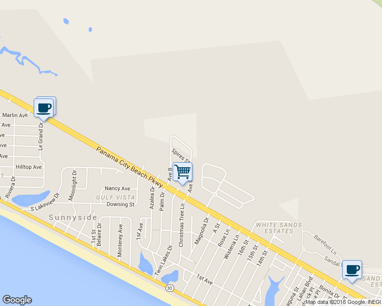 map of restaurants, bars, coffee shops, grocery stores, and more near 627-677 Herlong Street in Panama City Beach