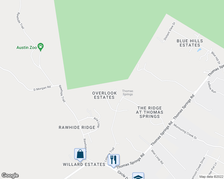 map of restaurants, bars, coffee shops, grocery stores, and more near 10706 Indian Scout Trail in Austin