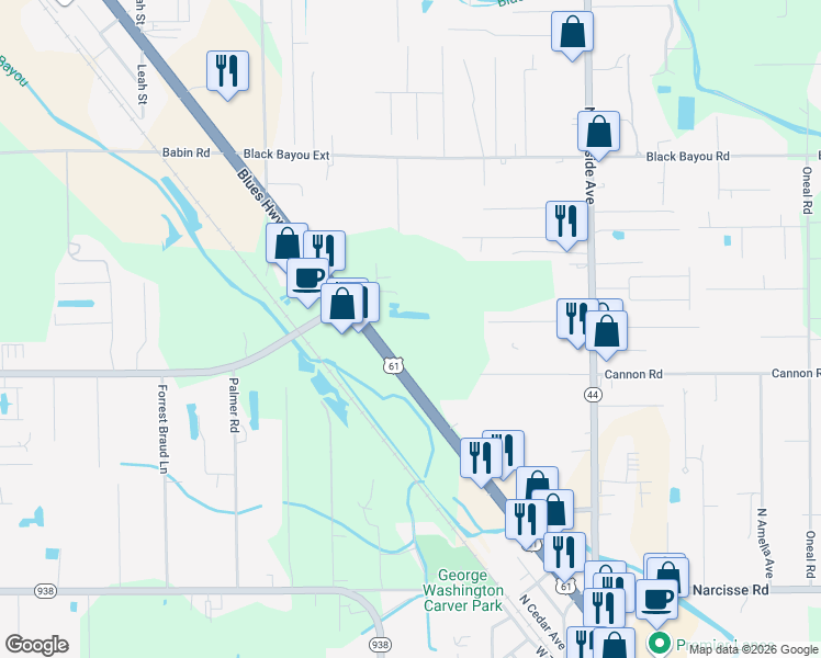 map of restaurants, bars, coffee shops, grocery stores, and more near 9244 South Saint Landry Avenue in Gonzales
