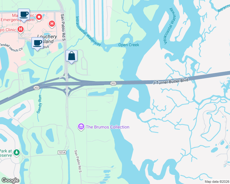 map of restaurants, bars, coffee shops, grocery stores, and more near 14447 Marina San Pablo Place in Jacksonville