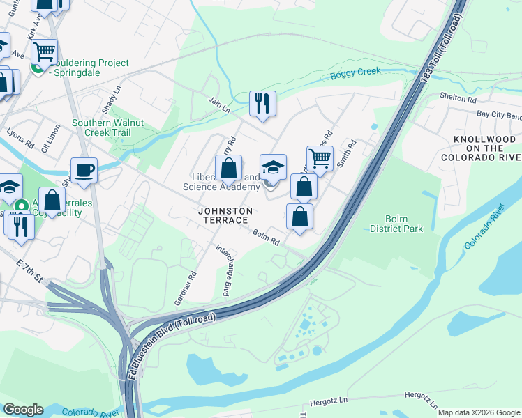 map of restaurants, bars, coffee shops, grocery stores, and more near 6106 Calmar Cove in Austin