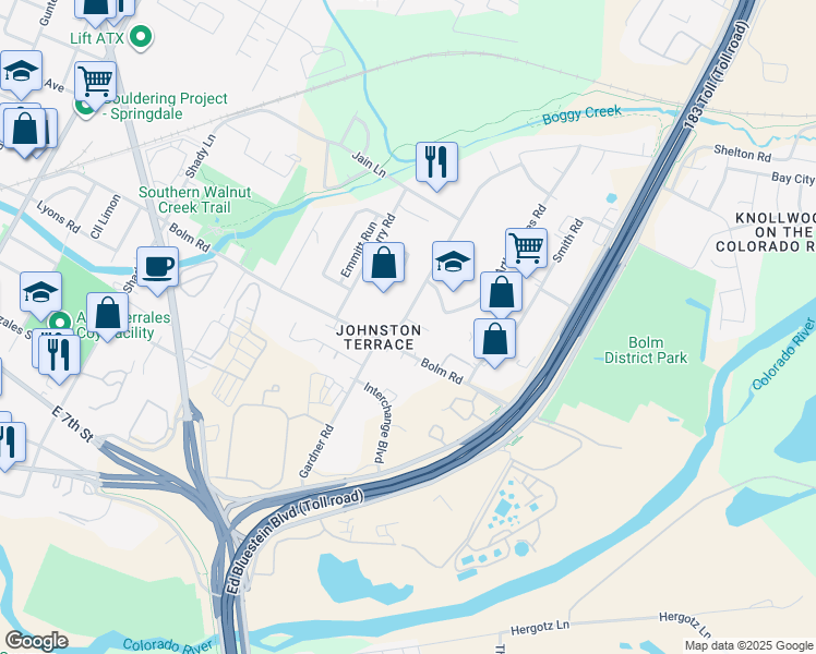 map of restaurants, bars, coffee shops, grocery stores, and more near in Austin