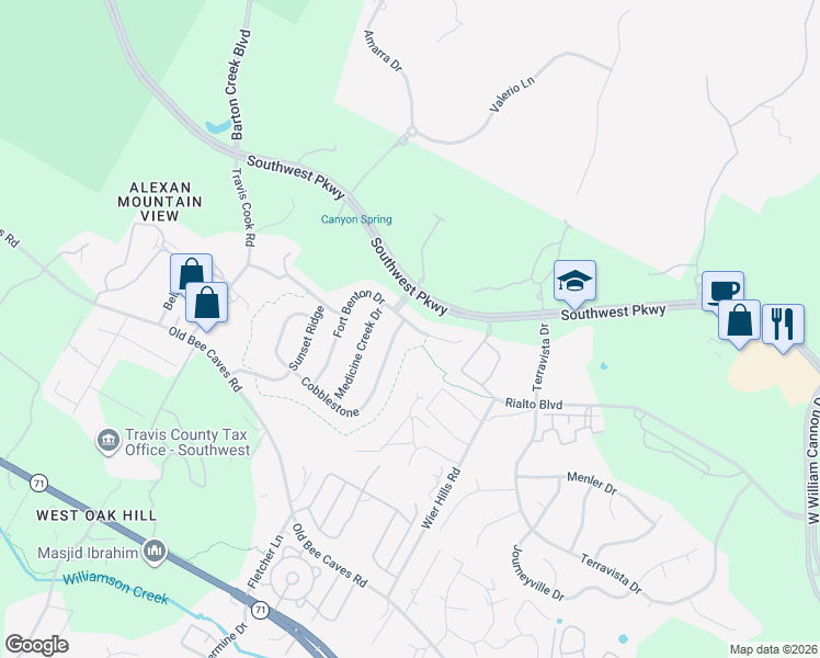 map of restaurants, bars, coffee shops, grocery stores, and more near 7900 Cobblestone in Austin