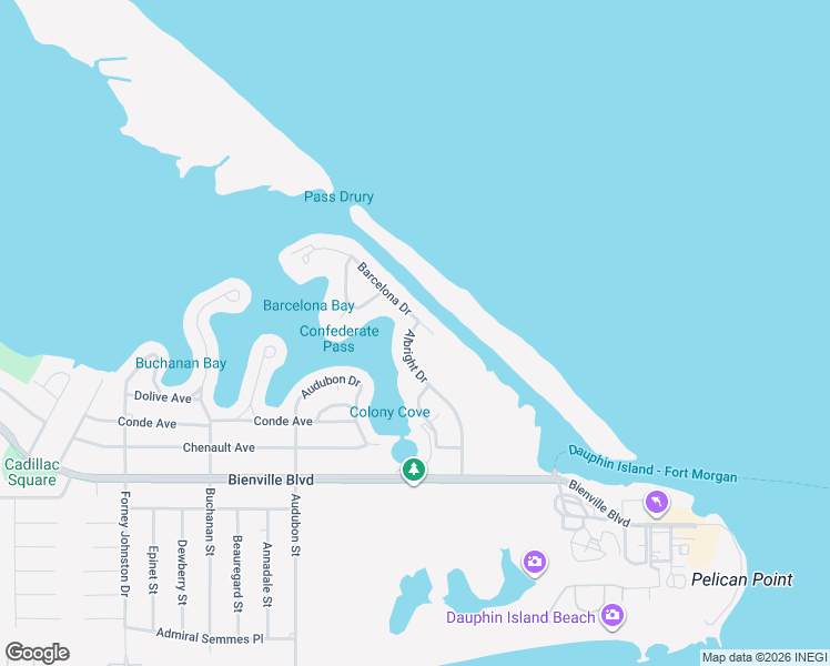 map of restaurants, bars, coffee shops, grocery stores, and more near 421 Albright Dr in Dauphin Island
