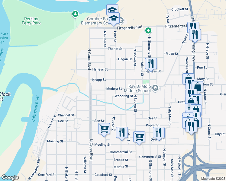 map of restaurants, bars, coffee shops, grocery stores, and more near 2018 Medora Street in Lake Charles