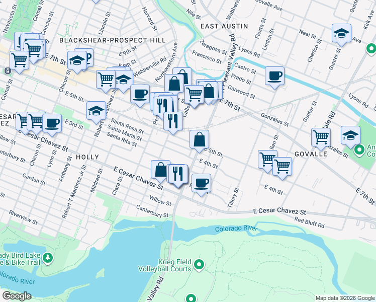 map of restaurants, bars, coffee shops, grocery stores, and more near in Austin