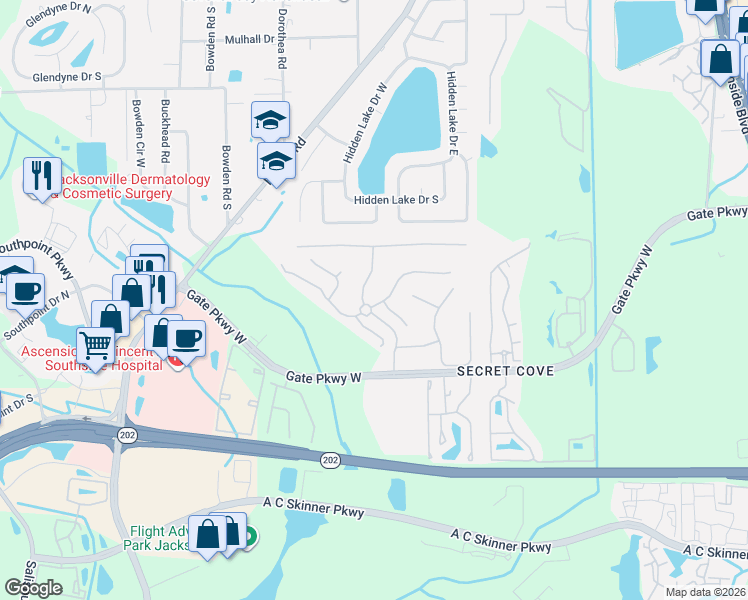 map of restaurants, bars, coffee shops, grocery stores, and more near 8315 Highgate Drive in Jacksonville