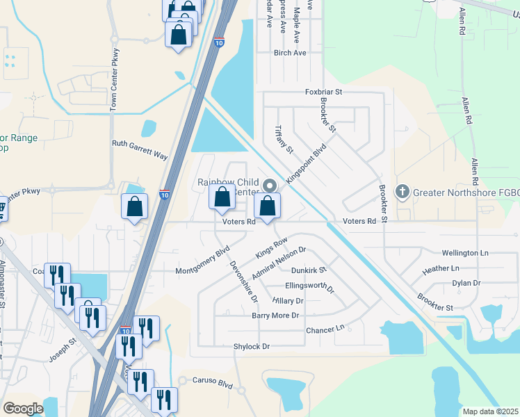 map of restaurants, bars, coffee shops, grocery stores, and more near 167 Kingspoint Boulevard in Slidell