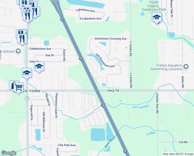 map of restaurants, bars, coffee shops, grocery stores, and more near 13170 Dutchtown Point Avenue in Gonzales