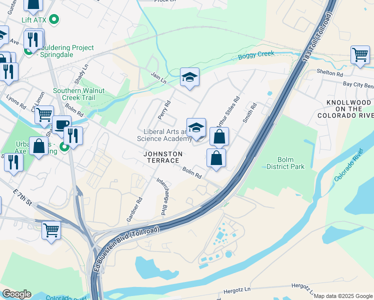 map of restaurants, bars, coffee shops, grocery stores, and more near 6106 Calmar Cove in Austin