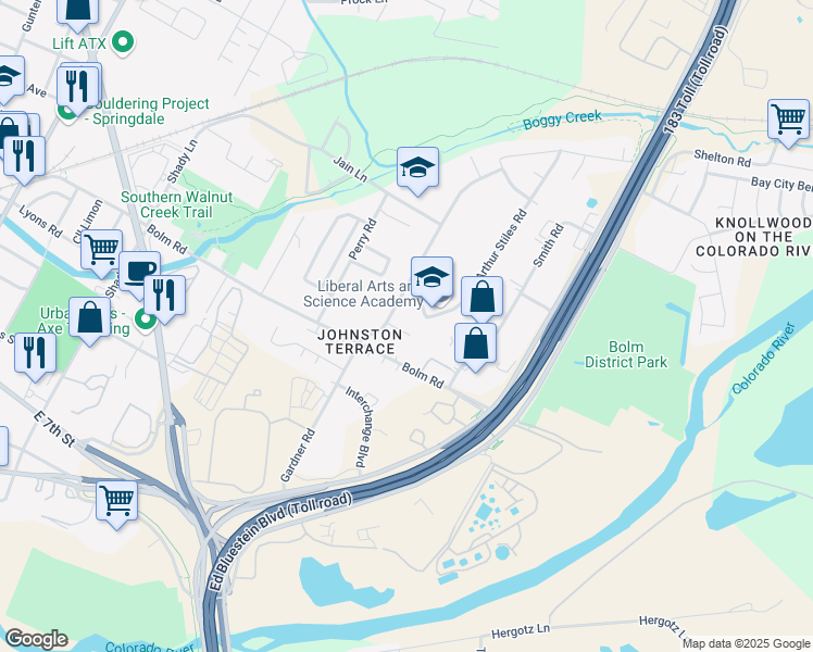 map of restaurants, bars, coffee shops, grocery stores, and more near 6106 Calmar Cove in Austin
