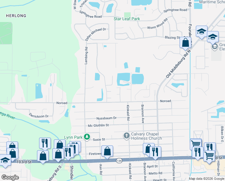 map of restaurants, bars, coffee shops, grocery stores, and more near 8547 Hayden Marshall Court in Jacksonville