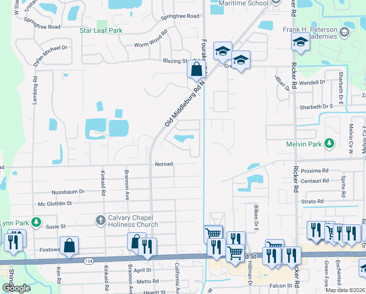 map of restaurants, bars, coffee shops, grocery stores, and more near 8041 Beaver Creek Drive in Jacksonville