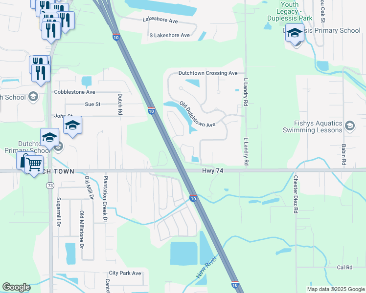 map of restaurants, bars, coffee shops, grocery stores, and more near 37393 Preserve Trail in Gonzales