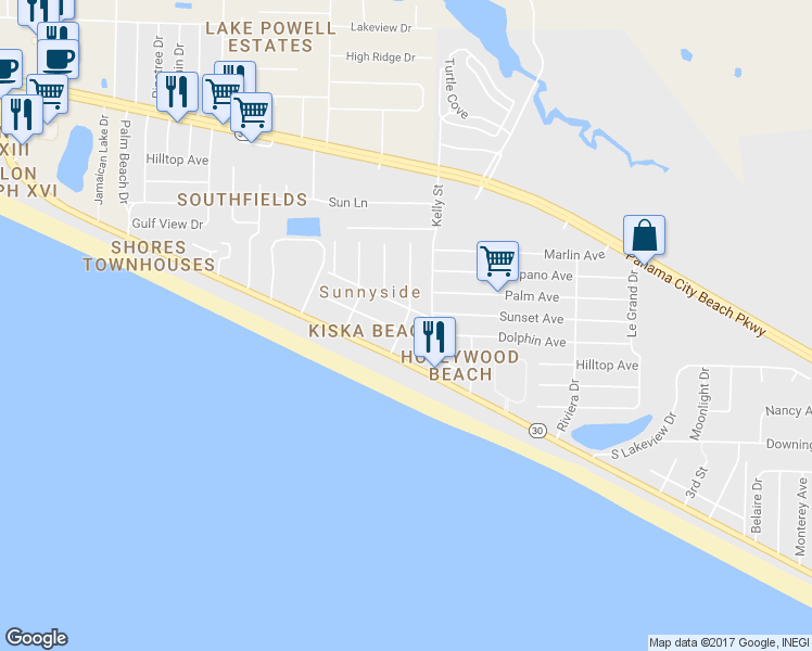 map of restaurants, bars, coffee shops, grocery stores, and more near 200 Derondo Street in Panama City Beach