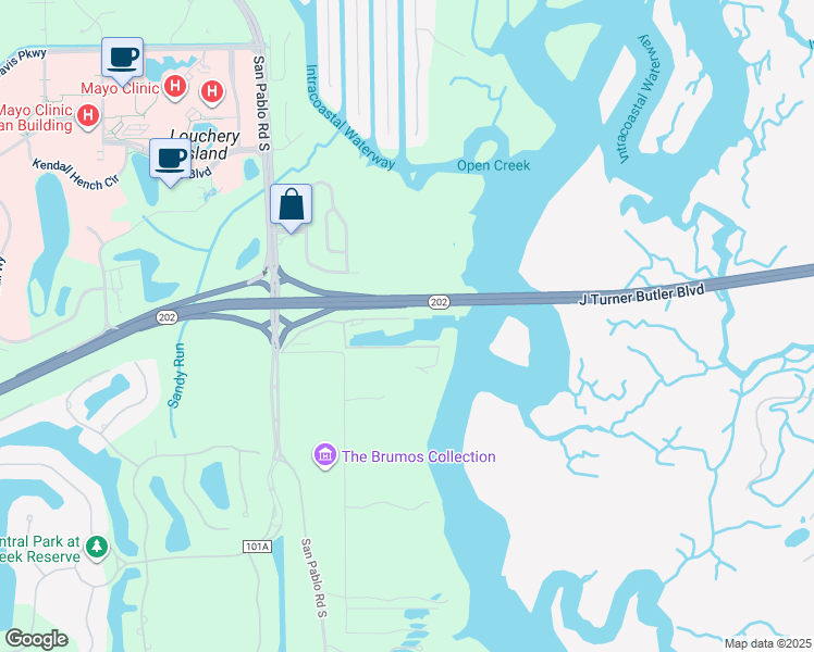 map of restaurants, bars, coffee shops, grocery stores, and more near 14402 Marina San Pablo Place in Jacksonville