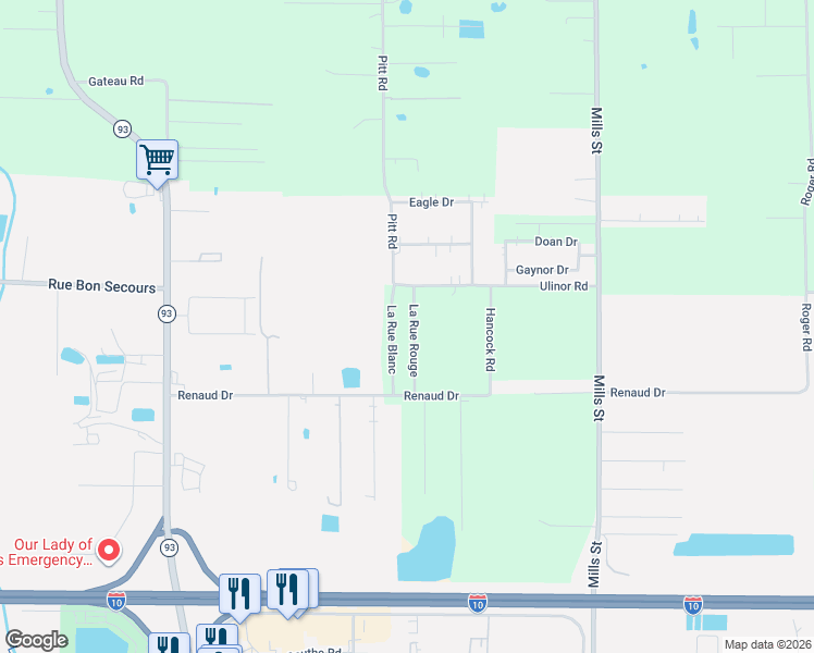 map of restaurants, bars, coffee shops, grocery stores, and more near 119 La Rue Rouge in Scott
