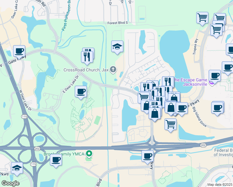 map of restaurants, bars, coffee shops, grocery stores, and more near in Jacksonville