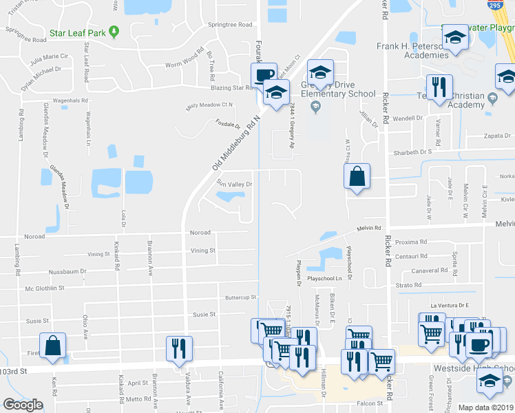 map of restaurants, bars, coffee shops, grocery stores, and more near 4477 Loveland Pass Drive South in Jacksonville