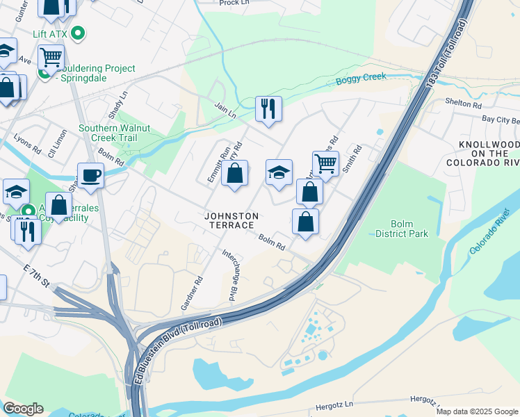 map of restaurants, bars, coffee shops, grocery stores, and more near 6106 Calmar Cove in Austin