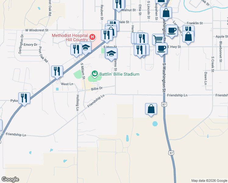 map of restaurants, bars, coffee shops, grocery stores, and more near 298 Friendship Lane in Fredericksburg