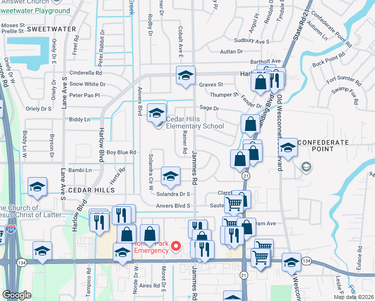map of restaurants, bars, coffee shops, grocery stores, and more near 4531 Ish Brant Road South in Jacksonville