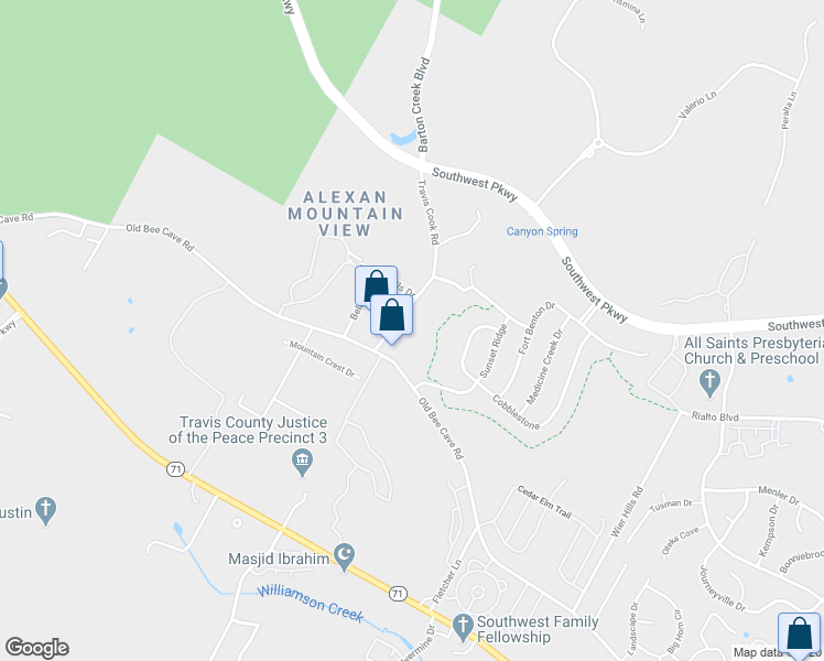 map of restaurants, bars, coffee shops, grocery stores, and more near 5805 Travis Cook Rd in Austin
