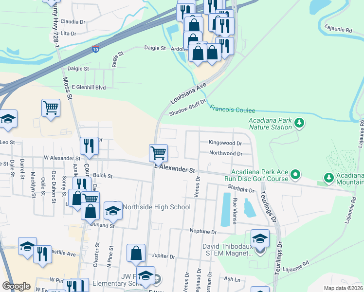 map of restaurants, bars, coffee shops, grocery stores, and more near 204 Briarwood Dr in Lafayette