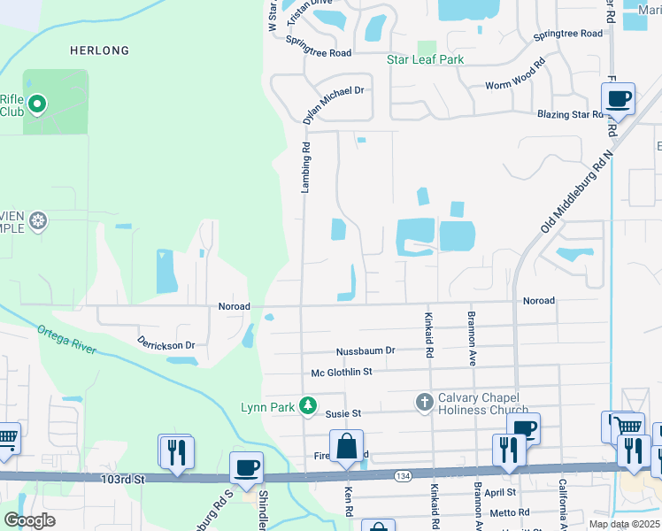 map of restaurants, bars, coffee shops, grocery stores, and more near 4613 Lambing Road in Jacksonville